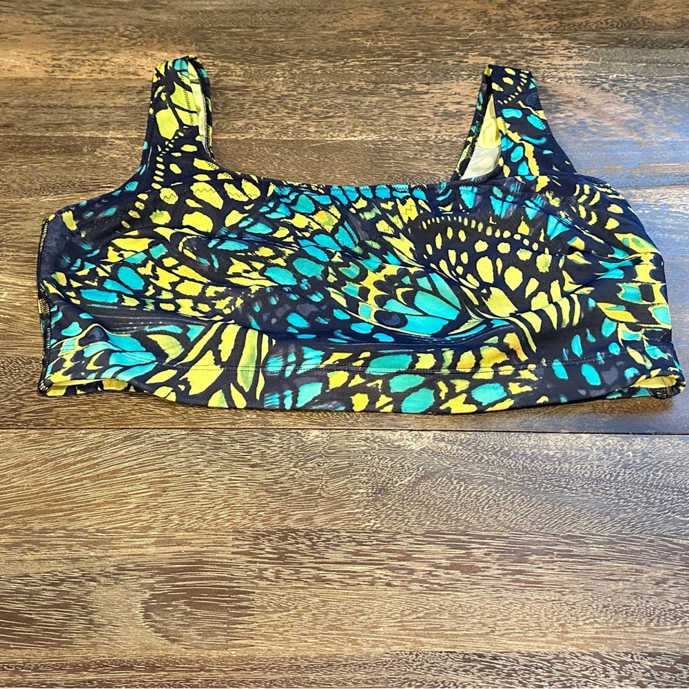 Yitty Mesh Me Bright Ass Blue Buttafly Smoothing Midi Bralette nwt
